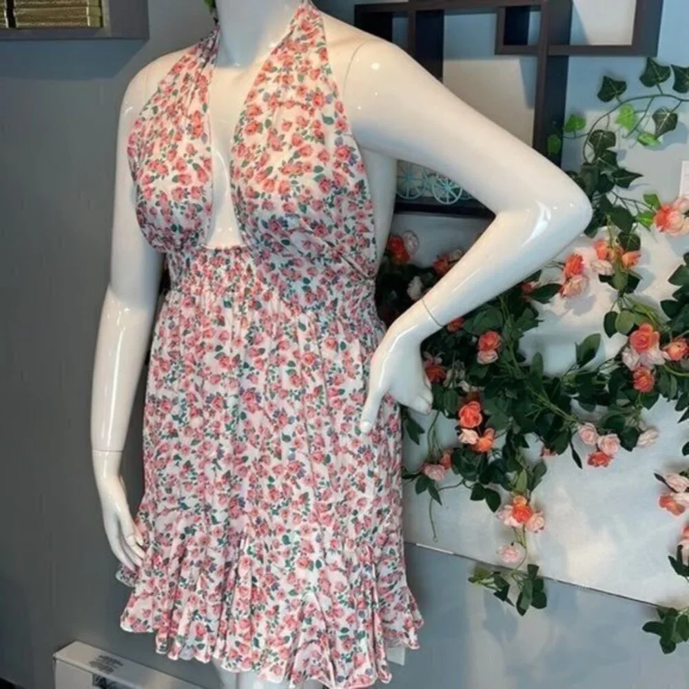 Cupshe Floral Cut Out Halter Skater Ditsy Print Backless Tie A-Shape dress Large
